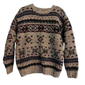 Wool Blend Knit Sweater Fair Isle Patterned Pullover Jumper Chunky Retro Unisex‎